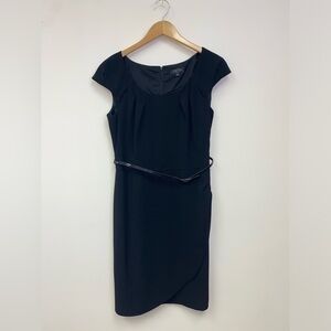 Tahari Black shirt dress with waist belt and capped sleeves. Size 8 Like New!